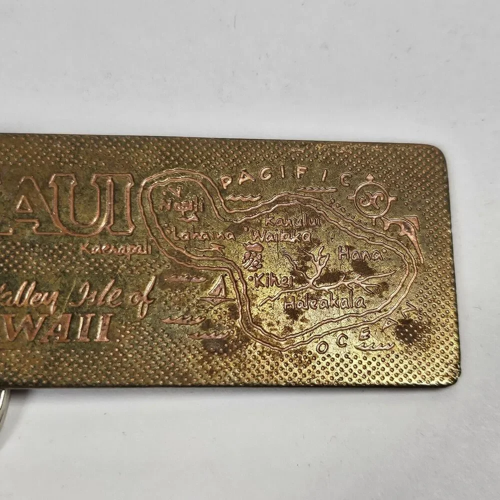I Heart Maui Vintage Keychain Brass Enamel Hawaii Souvenir 1980s